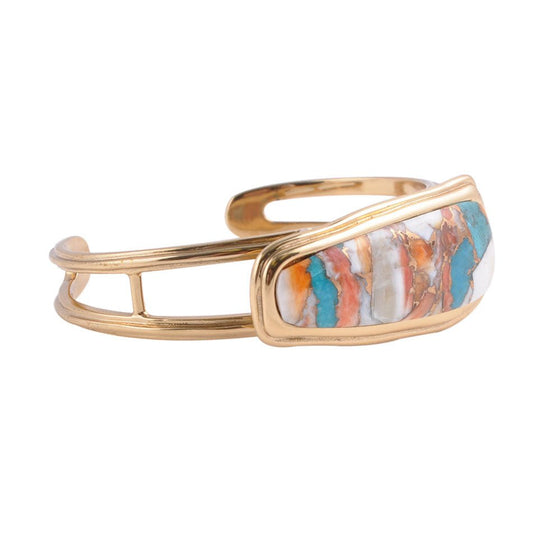 Bracciale dorato con ostrica spinosa blu raffinata semplicità/Turchese