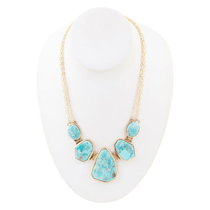 Plakken van blauwe turkoois gouden statement ketting
