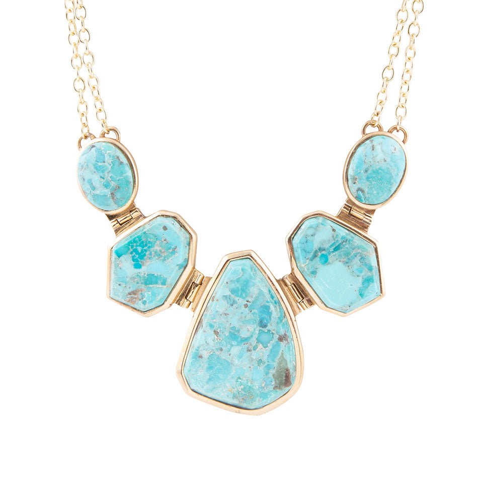 Plakken van blauwe turkoois gouden statement ketting