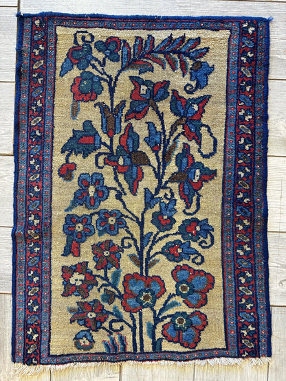 Small Antique Persian Malayer Tree of Life Rug 23” x 33”