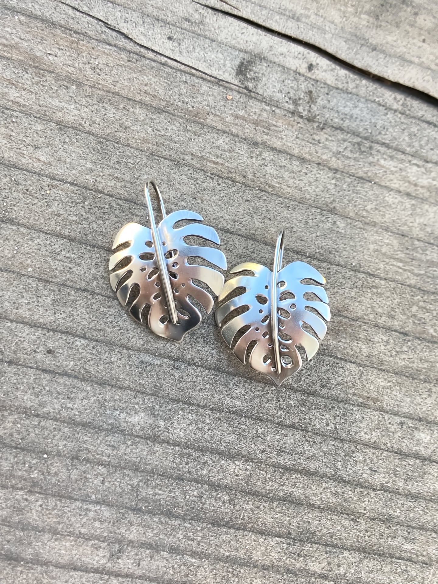 Monstera Earrings in Sterling Silver - Medium