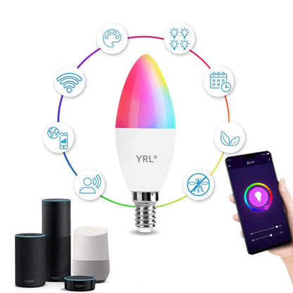 Smarta LED-lampor | E14 RGB CW WW dimbar glödlampa med röststyrning