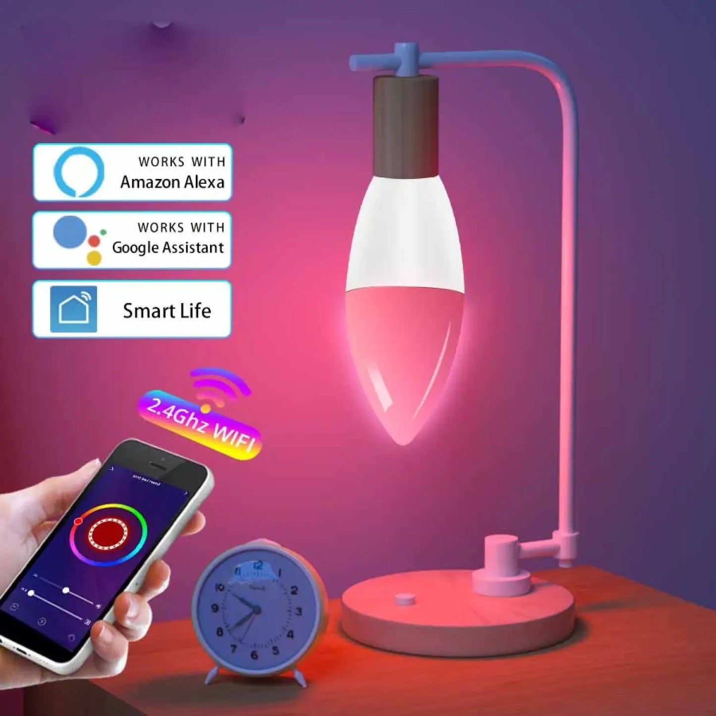 Smarta LED-lampor | E14 RGB CW WW dimbar glödlampa med röststyrning