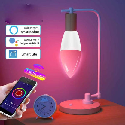 Smarta LED-lampor | E14 RGB CW WW dimbar glödlampa med röststyrning