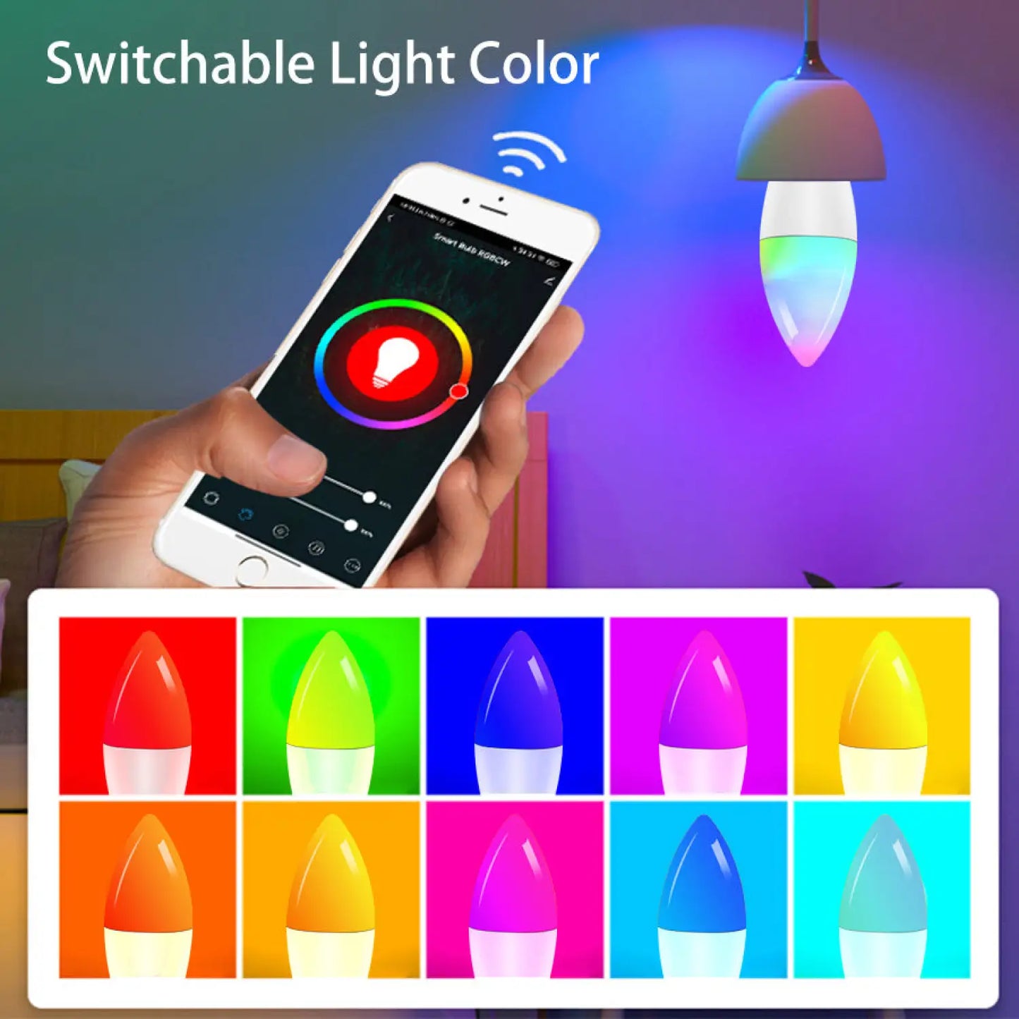 Smarta LED-lampor | E14 RGB CW WW dimbar glödlampa med röststyrning