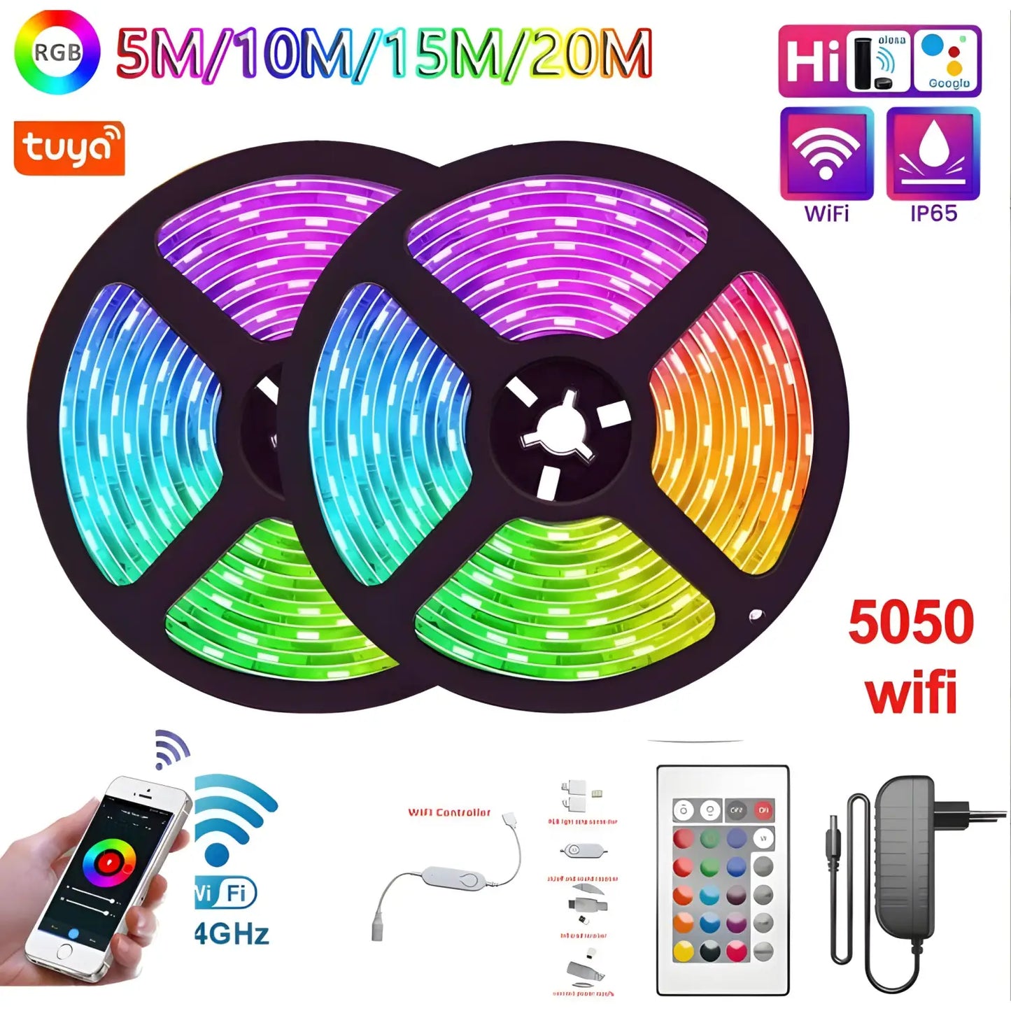 Smart LED-remslampa - WiFi- och Bluetooth-kontroll, 5050 RGB