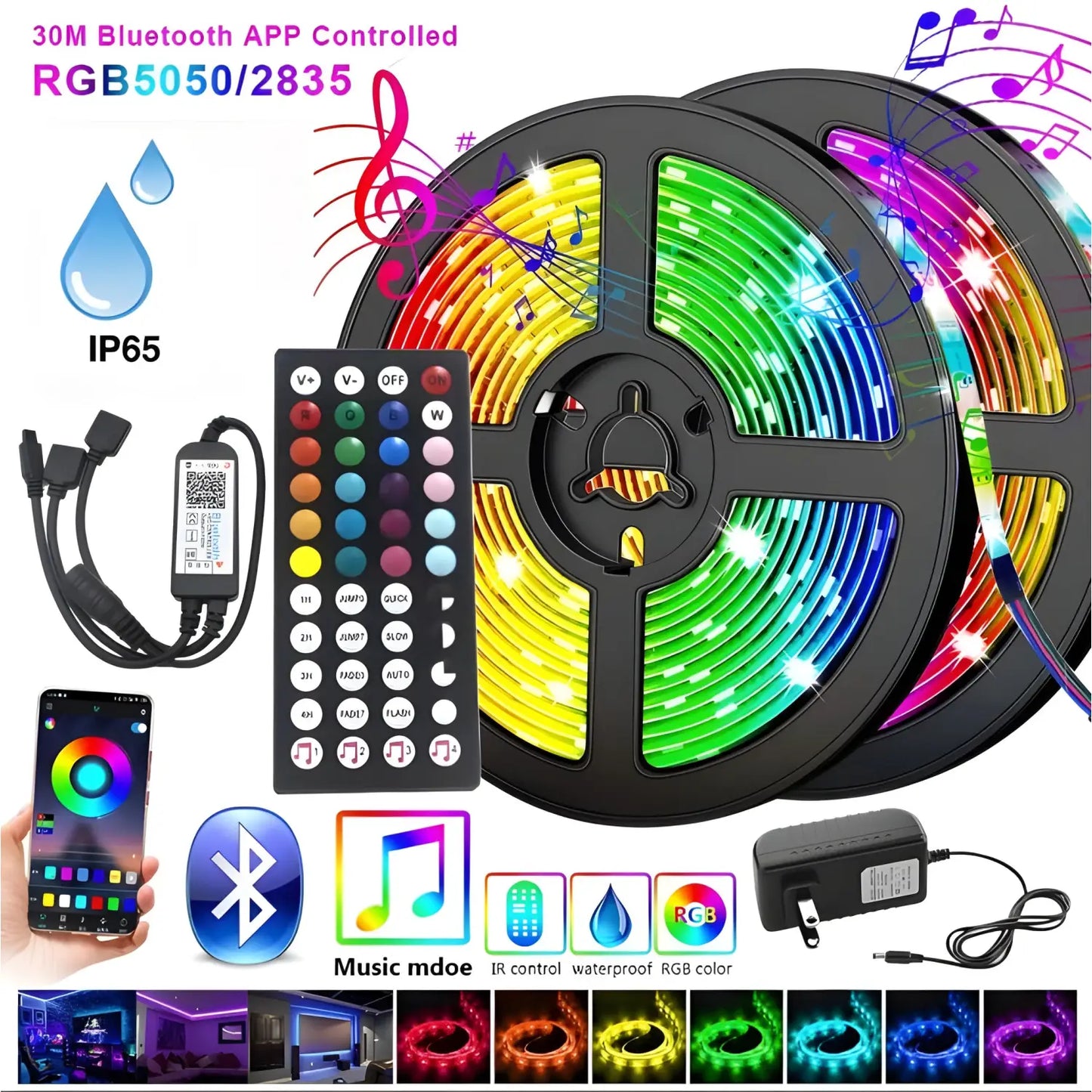 Smart LED-remslampa - WiFi- och Bluetooth-kontroll, 5050 RGB