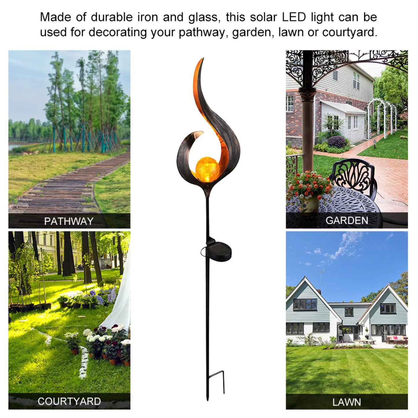 Sol-LED-lampor med vattentät och flammande effekt för utomhusbelysning i trädgården