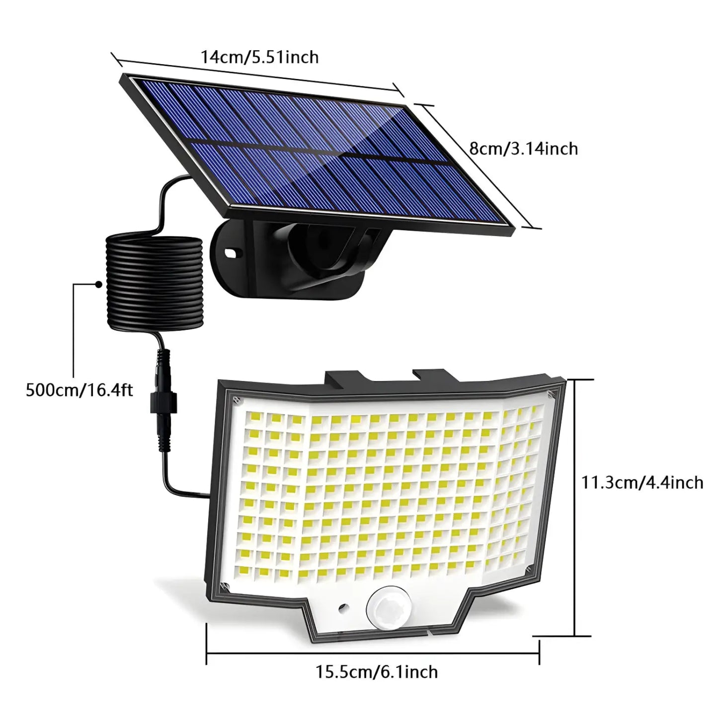 Solcellslampa utomhus LED rörelsesensor vägglampa med 3 lägen & IP65 vattentät