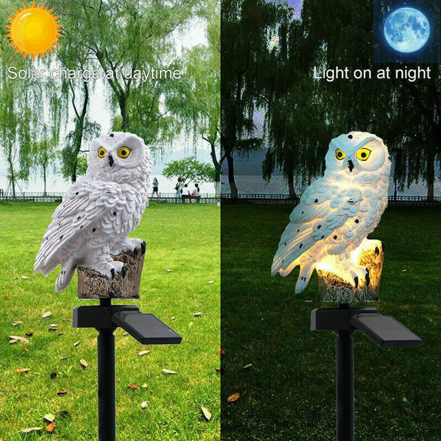 Solcellsdriven uggla LED-lampa för gångvägar, harts utomhusdekoration