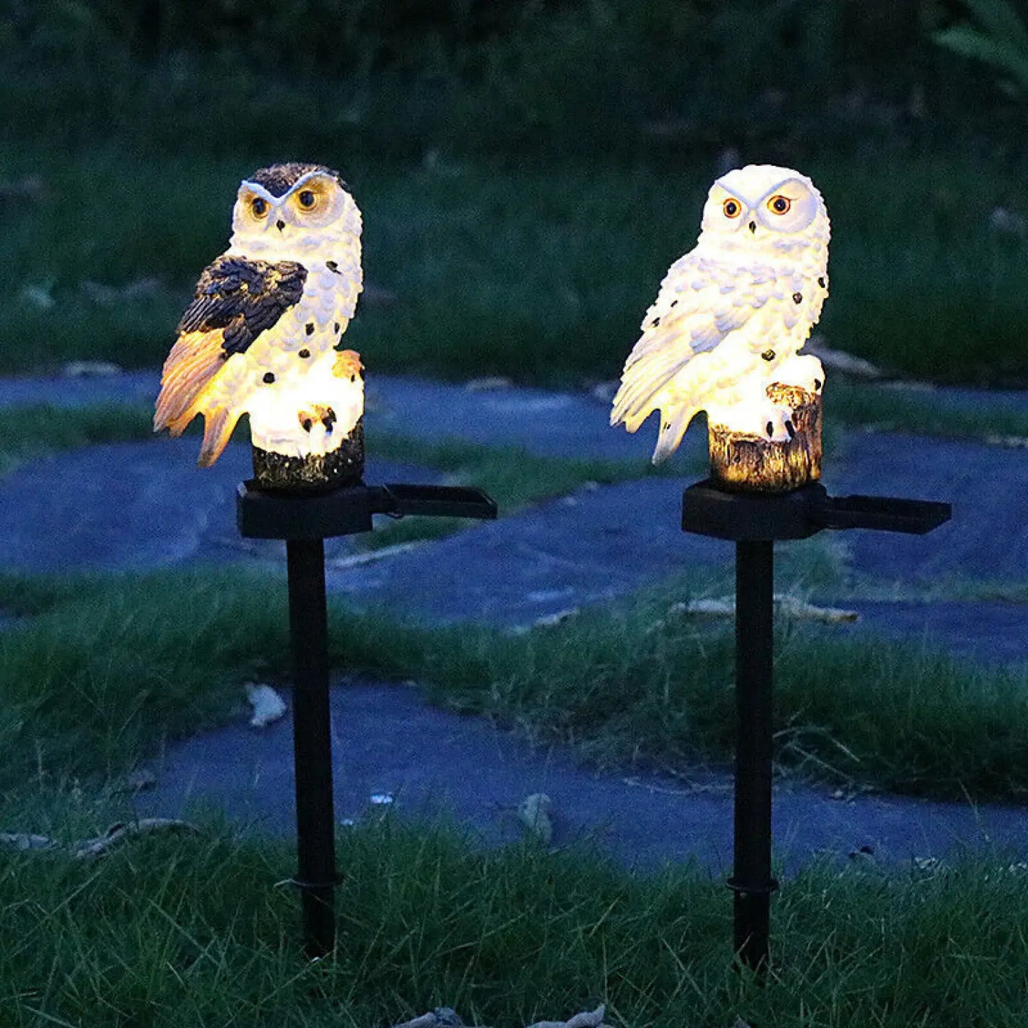 Solcellsdriven uggla LED-lampa för gångvägar, harts utomhusdekoration
