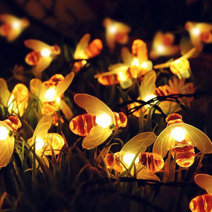 Solcellsslinga LED-lampor med bidesign för trädgård, fest och helgdekoration