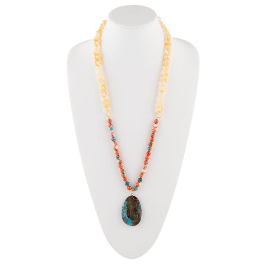 Collana con pendente di ostrica spinosa e diaspro