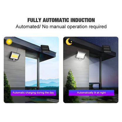 Delad LED-solar vägglampa med rörelsesensor och fjärrkontroll för utomhusbruk