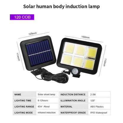 Delad LED-solar vägglampa med rörelsesensor och fjärrkontroll för utomhusbruk