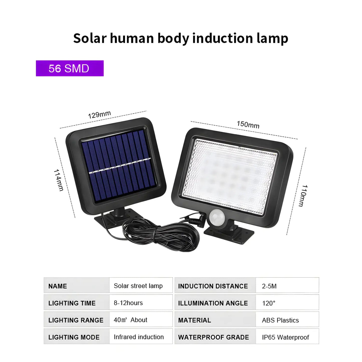 Delad LED-solar vägglampa med rörelsesensor och fjärrkontroll för utomhusbruk