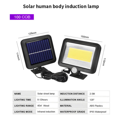Delad LED-solar vägglampa med rörelsesensor och fjärrkontroll för utomhusbruk