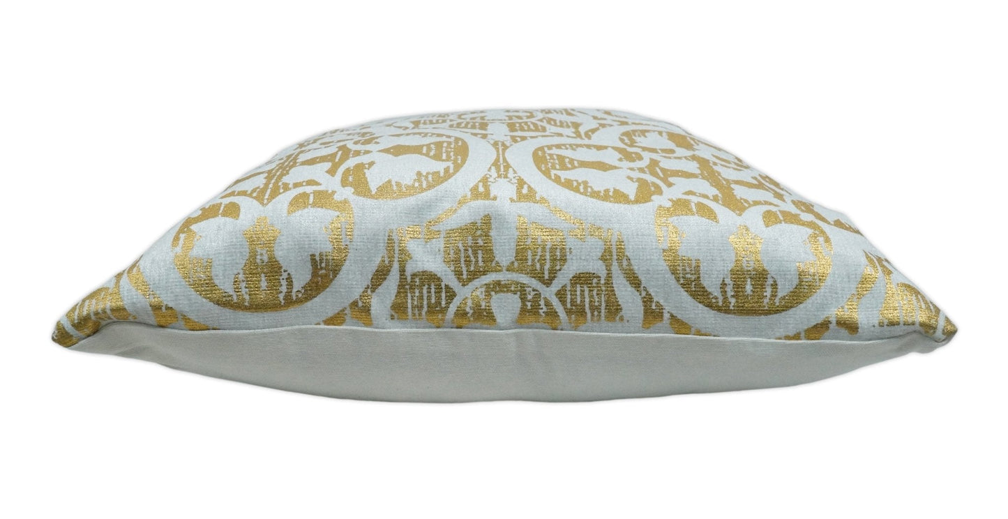 Square Geometric Printed Modern Contemporary Accent Gold and White Pillow Cover | PL08