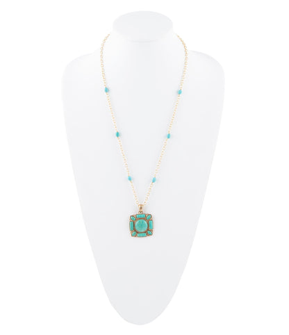 Squared Up Green Turquoise Pendant Necklace