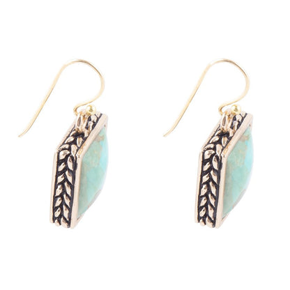 Squared Up Blue Turquoise Golden Drop Earrings