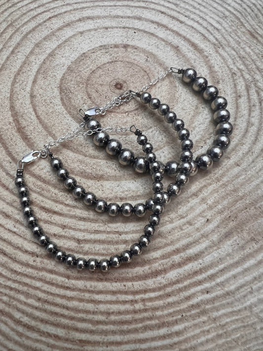 Bracelet en perles en argent sterling – Disponible en toutes tailles (3, 4, 5 ou 6 mm)