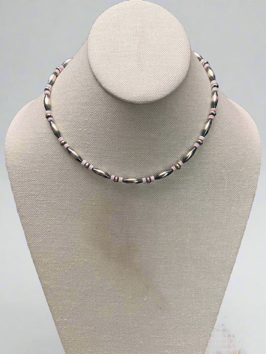 Gargantilla de perlas Sterling Torpedo con concha rosa - 14 pulgadas + 3