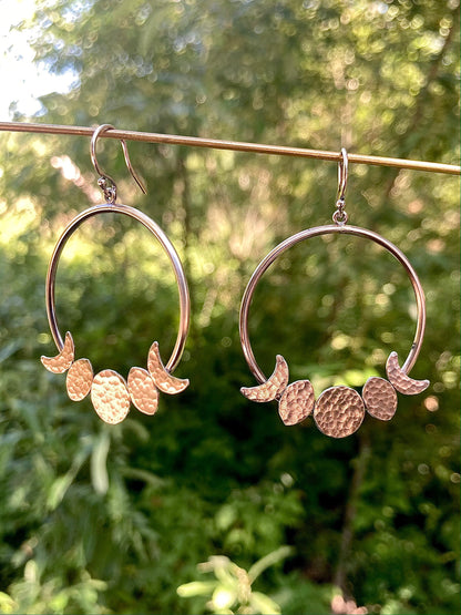Moon Phase Hoop Earrings in Sterling Silver