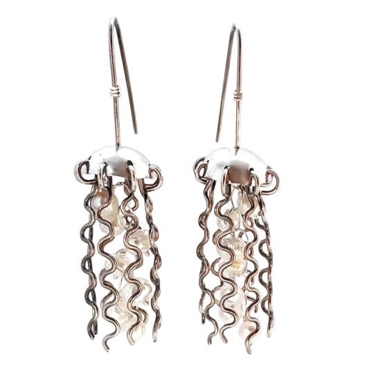 Boucles d'oreilles méduse en argent sterling avec perles blanches