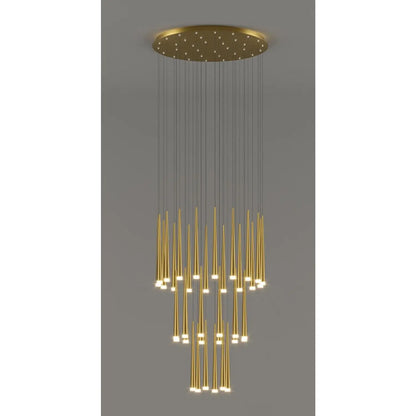 Stilfull och lång ljuskrona för trappa med sammansatt ringdesign