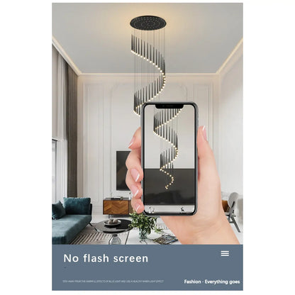Stilfull och lång ljuskrona för trappa med sammansatt ringdesign