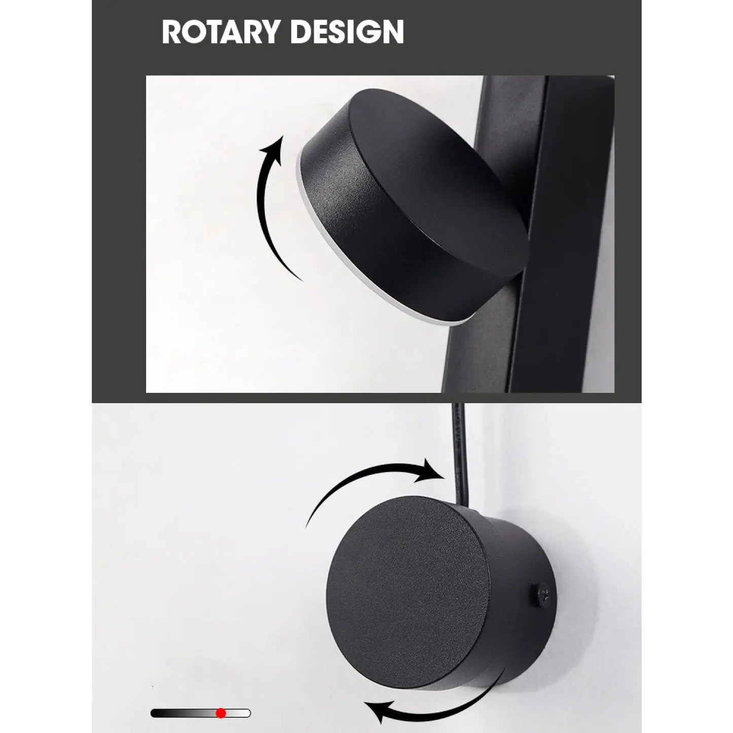 Stilren vägglampa för sovrum med LED roterande design