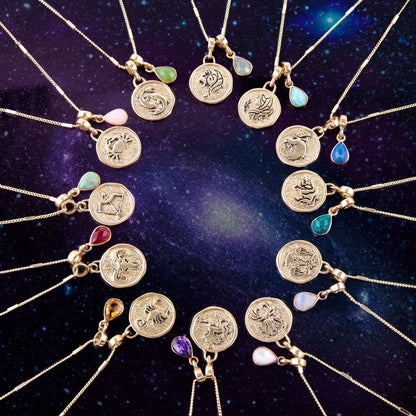 Taurus - Zodiakalny Zielony Malachit Złoty Naszyjnik z Zawieszką