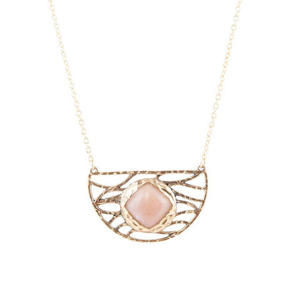 Collana in pietra di luna pesca rosa Terra e bronzo dorato