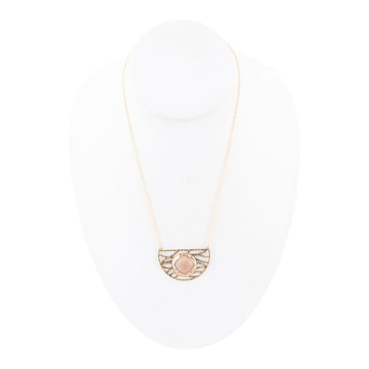Collana in pietra di luna pesca rosa Terra e bronzo dorato