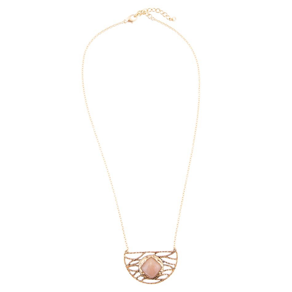 Collana in pietra di luna pesca rosa Terra e bronzo dorato