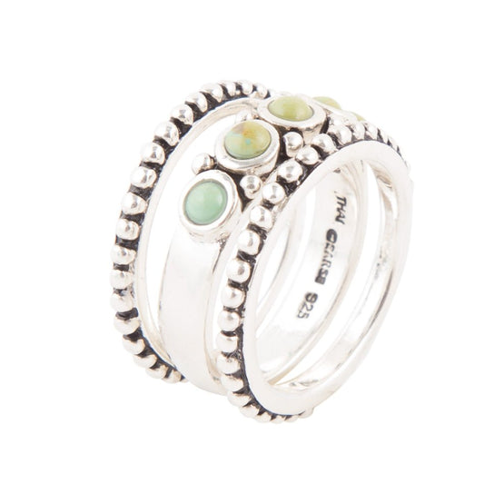 Anello impilabile triplo gioco blu turchese e argento sterling