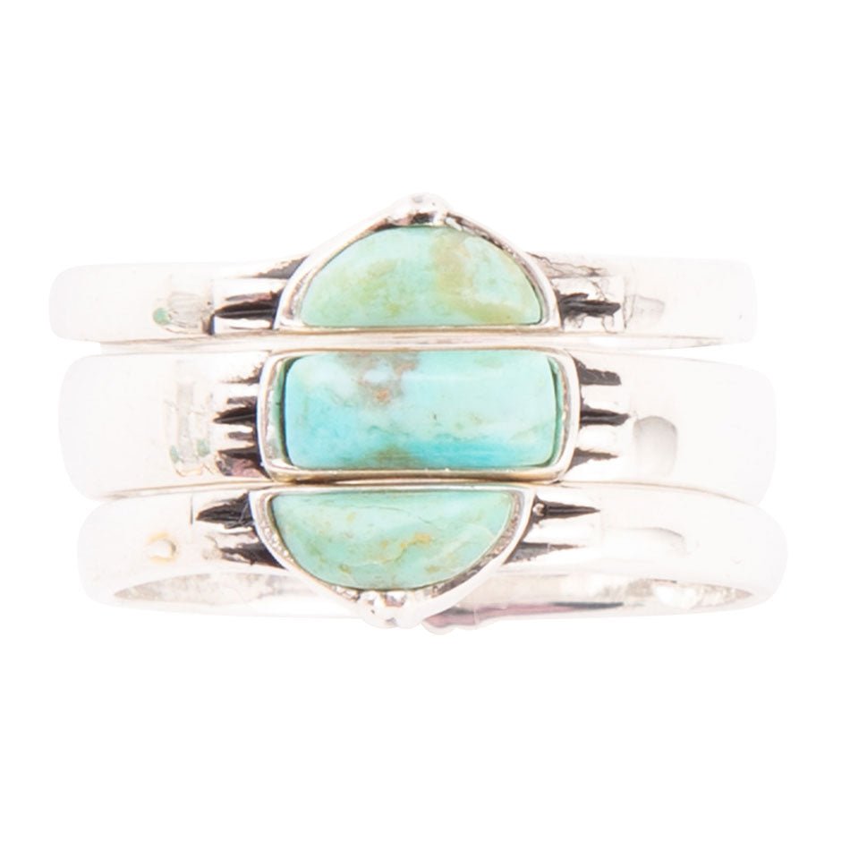Conjunto de anillos apilados triples con forma de turquesa y plata de ley