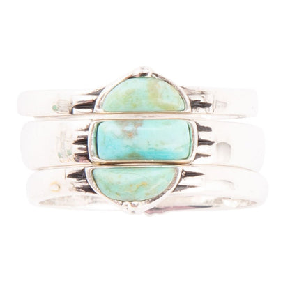 Conjunto de anillos apilados triples con forma de turquesa y plata de ley