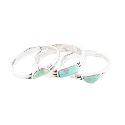 Conjunto de anillos apilados triples con forma de turquesa y plata de ley
