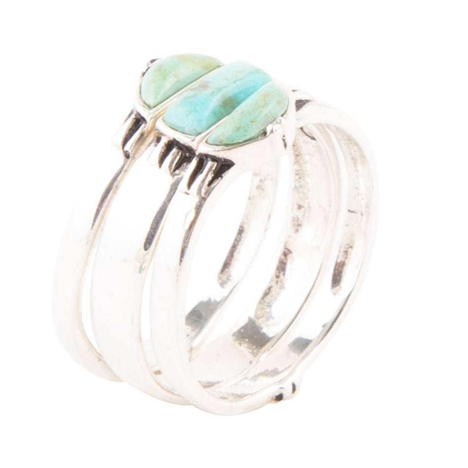 Conjunto de anillos apilados triples con forma de turquesa y plata de ley