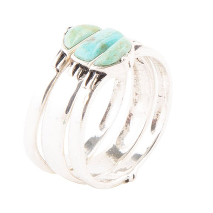 Conjunto de anillos apilados triples con forma de turquesa y plata de ley