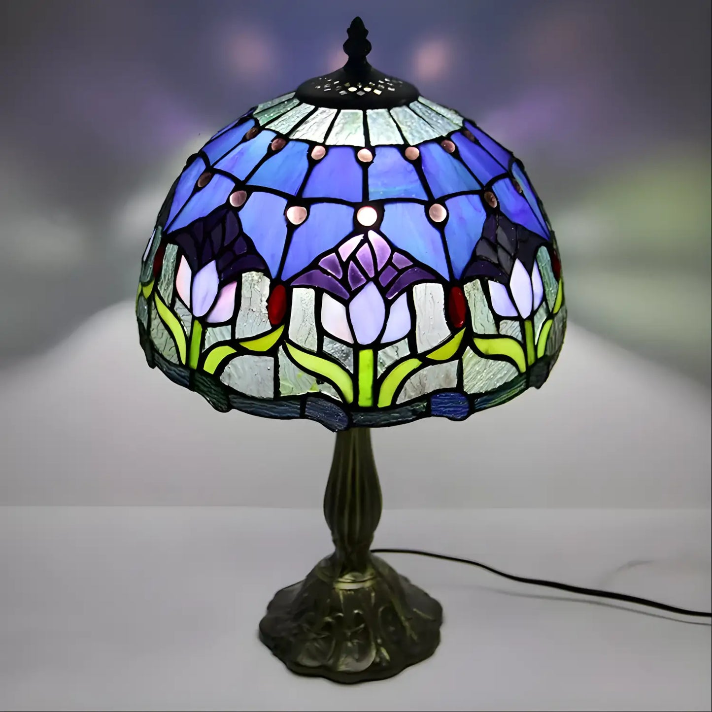 Mini Tiffany-lampa med tulpanformad glasdesign