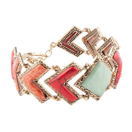 Bracciale a catena dorata con arazzo di turchese verde e corallo
