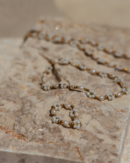 Freshwater Pearl and Flower Beaded Ring