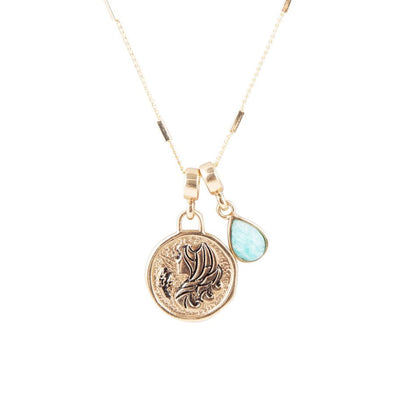 Jungfrau - Sternzeichen Blau Amazonit Goldener Charm Halskette