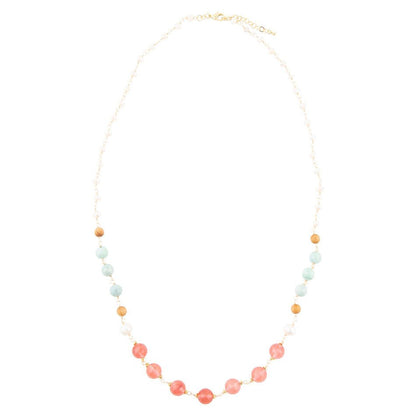 Watermelon Kiss Mint Jasper Golden Long Necklace