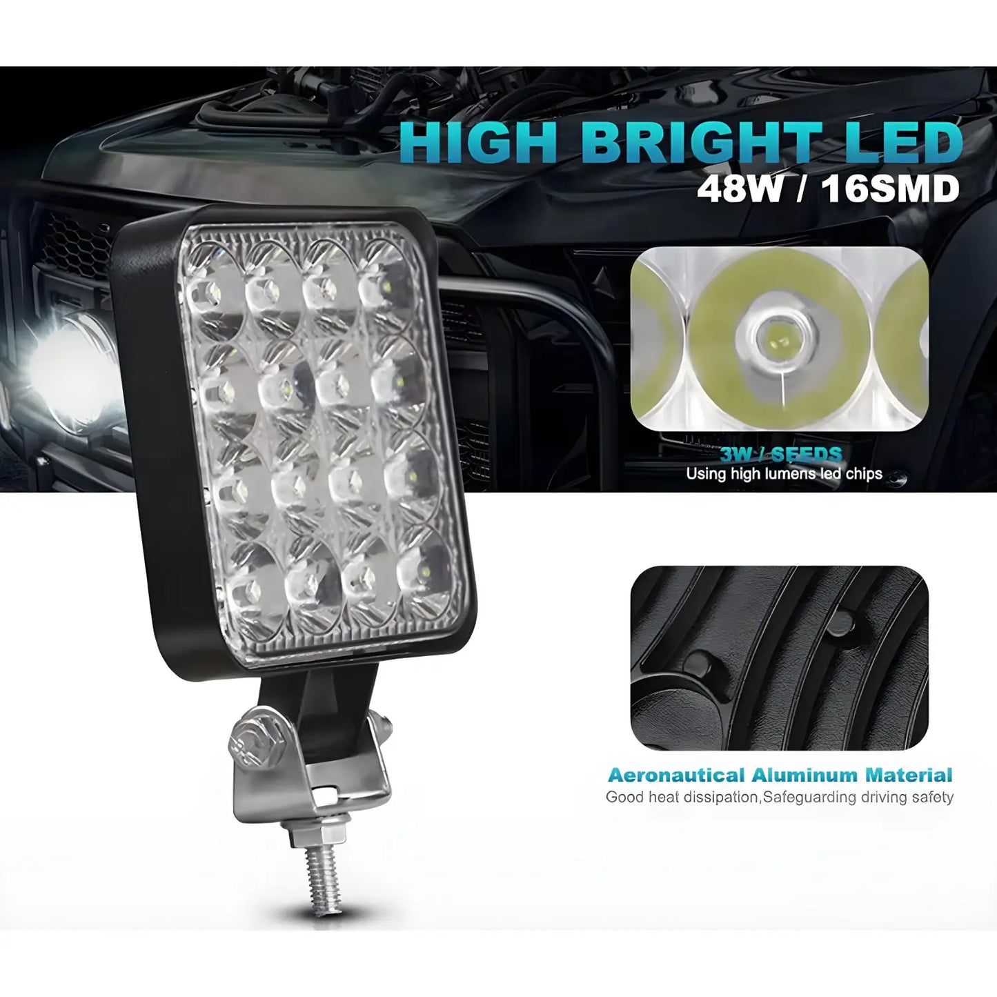 Vattentät LED-strålkastare - 48W IP68-klassad 6000K 9-36V