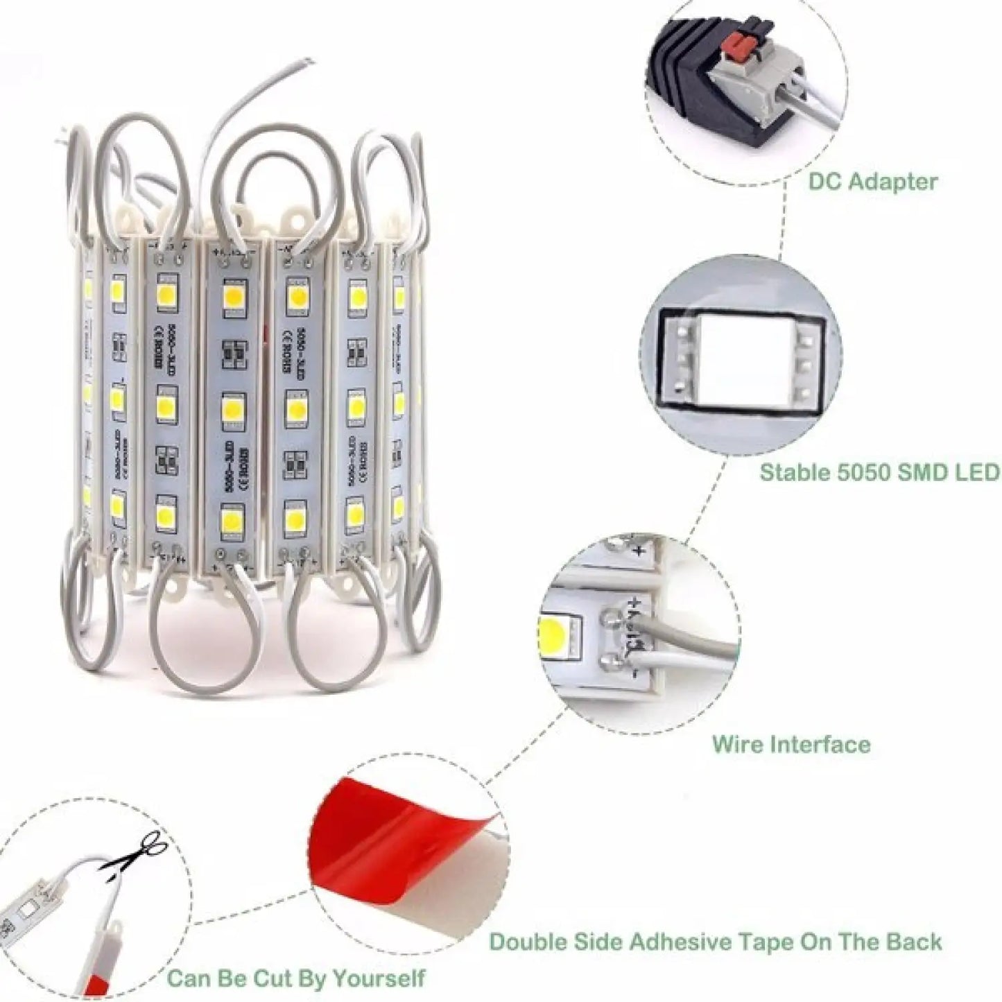 Vattentät modul LED-ljusslinga med 60 LED-lampor och 10ft kabel