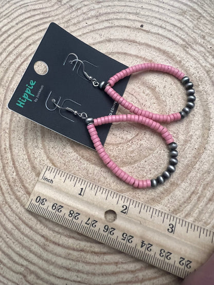 Västerländska droppörhängen med rosa stenar - 2 1/2 tum droppe