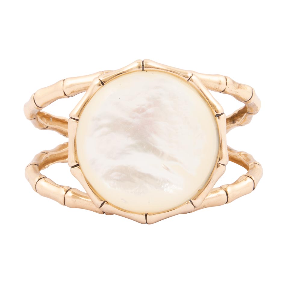 Bracciale a polsino in madreperla bianca e bambù dorato